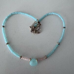 Aqua Chalcedony & Rose Quartz Beaded Choker Necklace